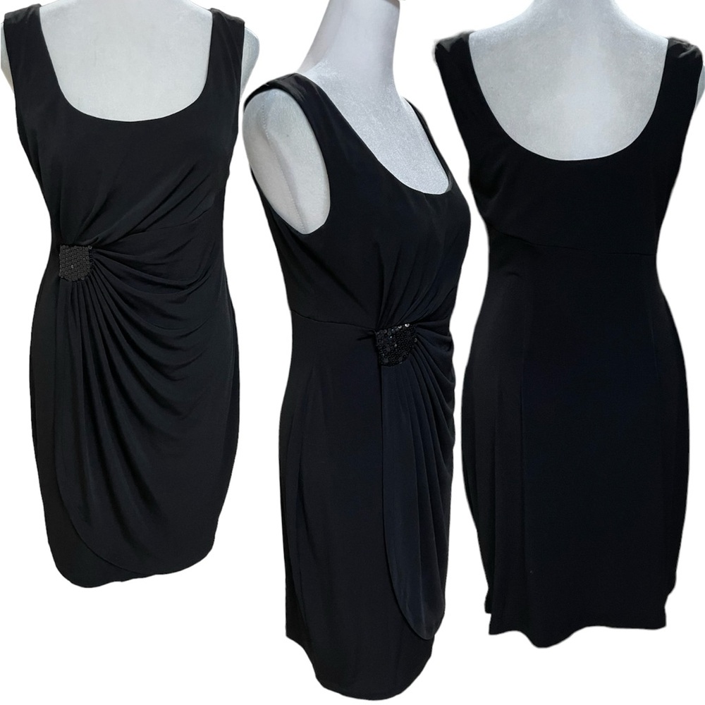 econnected Black Sleeveless Ruched Side Sequins Detail Mini Dress Size 8P